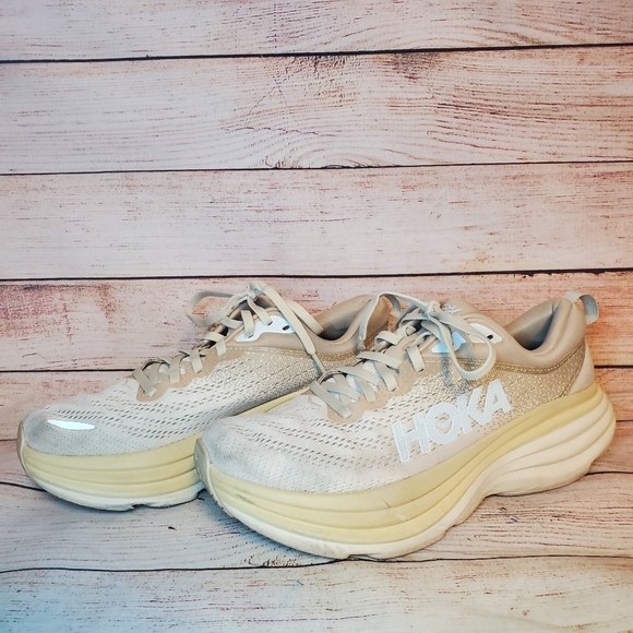 Hoka One One Shoes - Hoka Womens 8B Bondie 8 Shifting Sand/Eggnog Athletic Running Shoes Sneakers